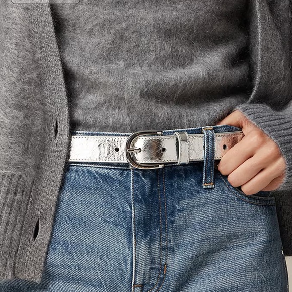 J. Crew Classic belt in metallic leather Silver Mirror XS - Picture 1 of 4